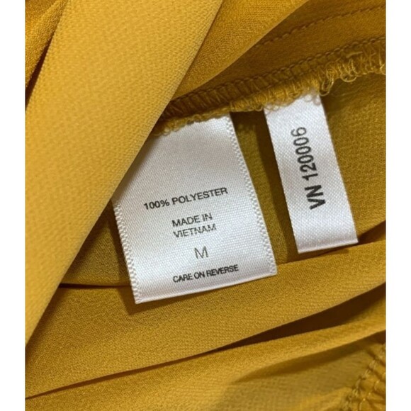 Yellow Pleated Mock Neck Blouse Long Adjustable Ribbon Sleeve Size (M) Medium - Picture 3 of 12